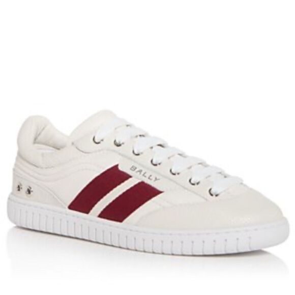 New Bally Player Striped Leather Sneakers White/ Ted Size 39/ US 9